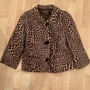 Women’s Josephine Chaus Brown and Cream Patterned Jacket Size 10 with Pockets